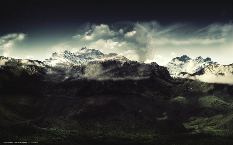 Mountain landscape with moon