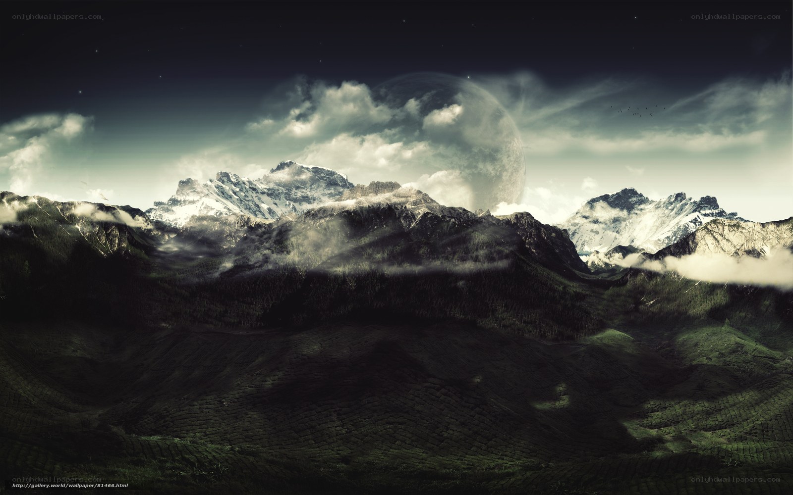 Mountain landscape with moon