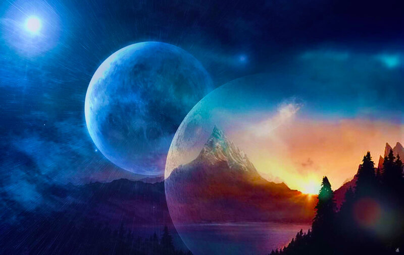 Mountain Landscape with Moons