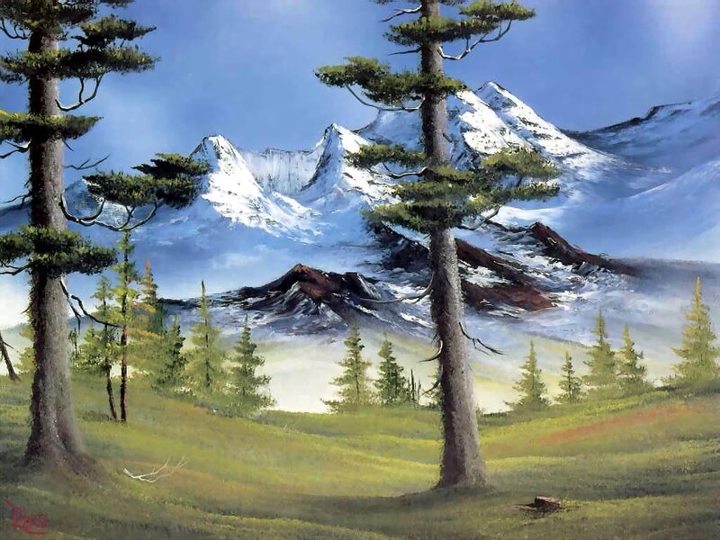 Mountain landscape with pine trees