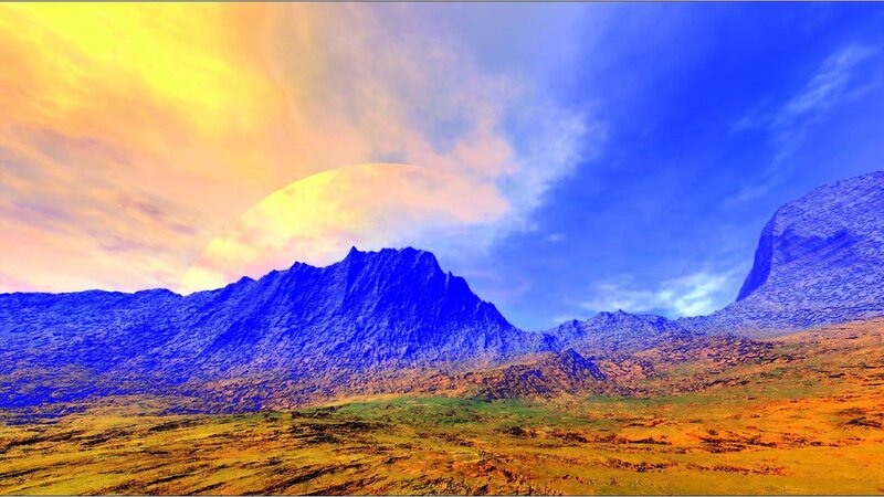 Mountain Landscape with Planet — Blue