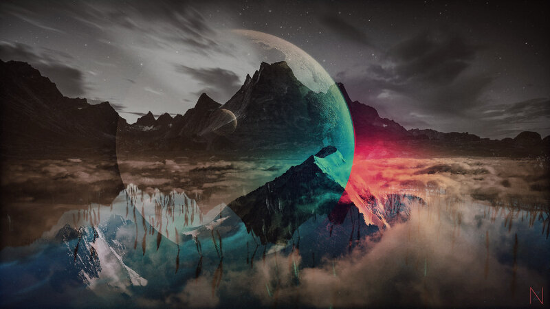 Mountain Landscape with Planet — Green