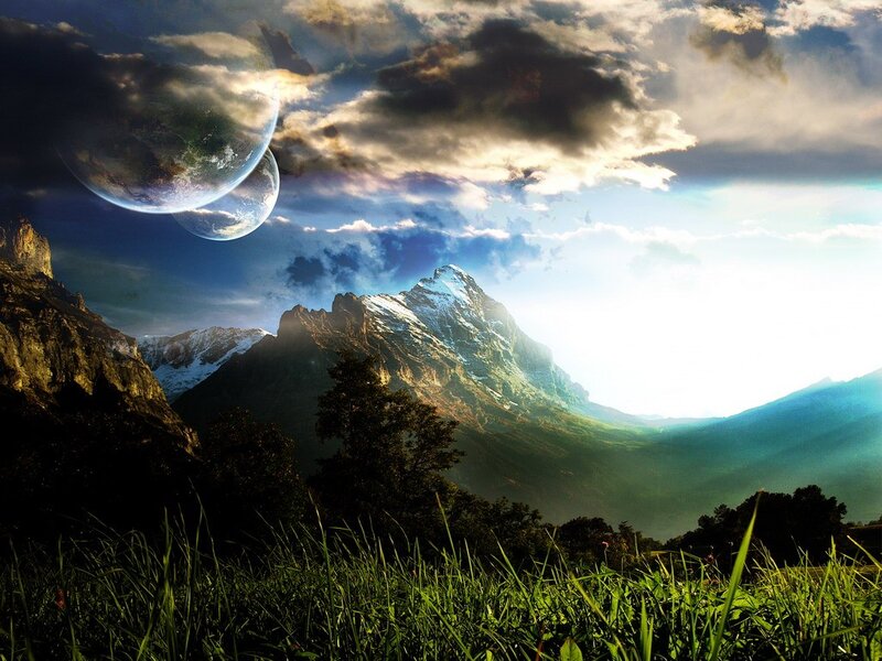 Mountain Landscape with Planets — Trees