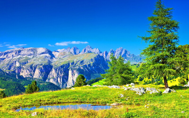Mountain Landscape with Pond — Blue
