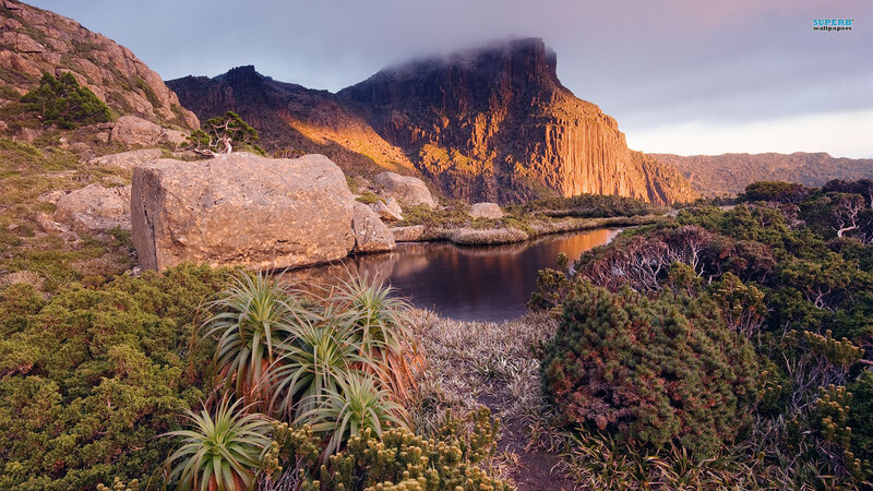 Mountain Landscape with Pond — Green