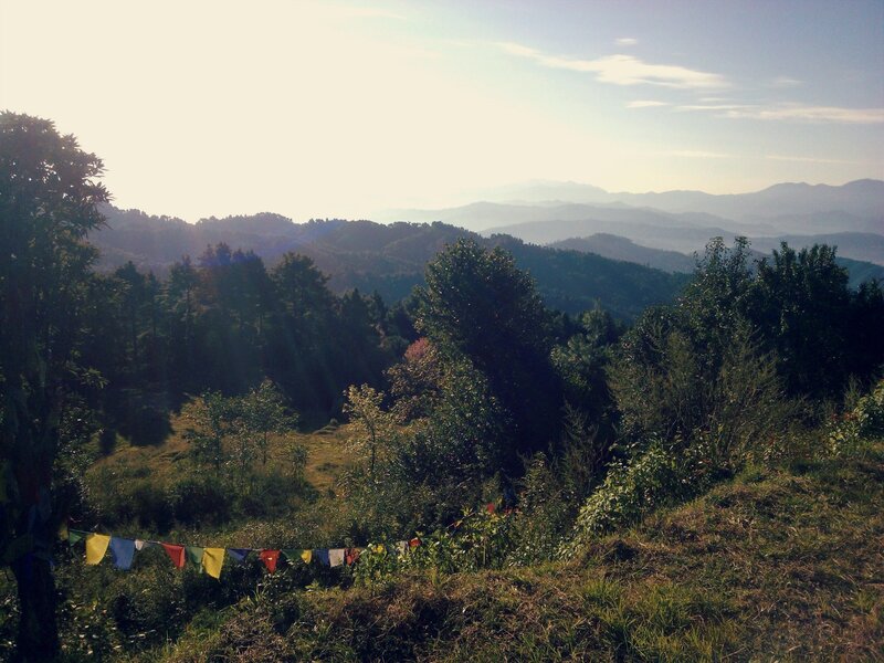 Mountain Landscape with Prayer Flags