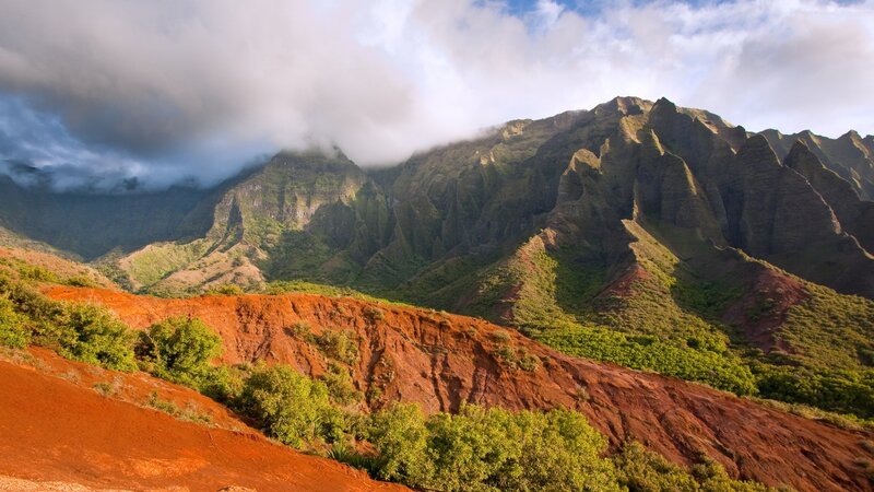 mountain landscape with red soil