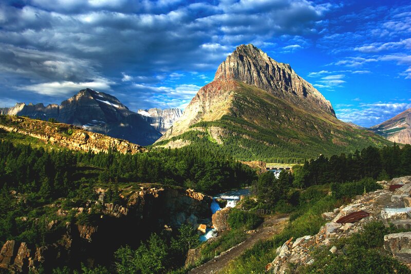Mountain Landscape with River — Blue, Dramatic