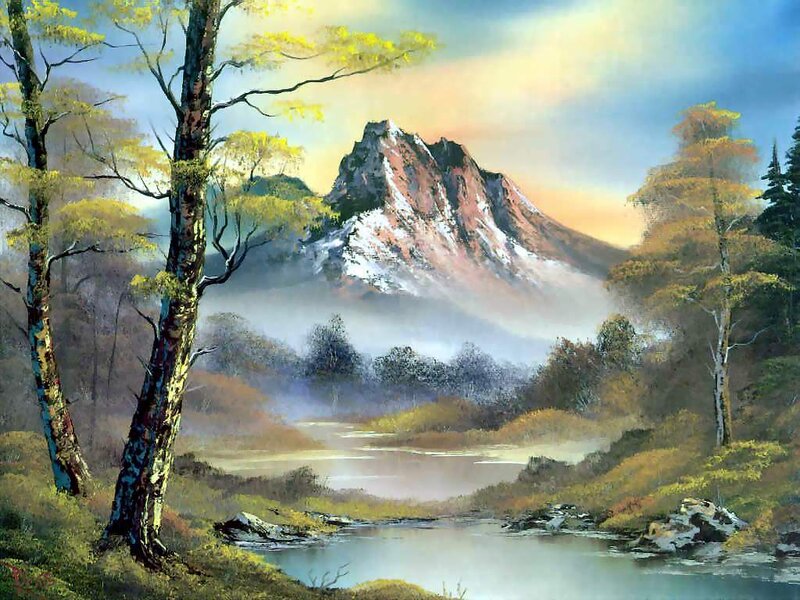 Mountain Landscape with River — Green, Serene, Morning