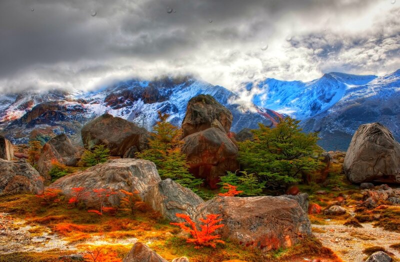 Mountain Landscape with Rocks — Blue