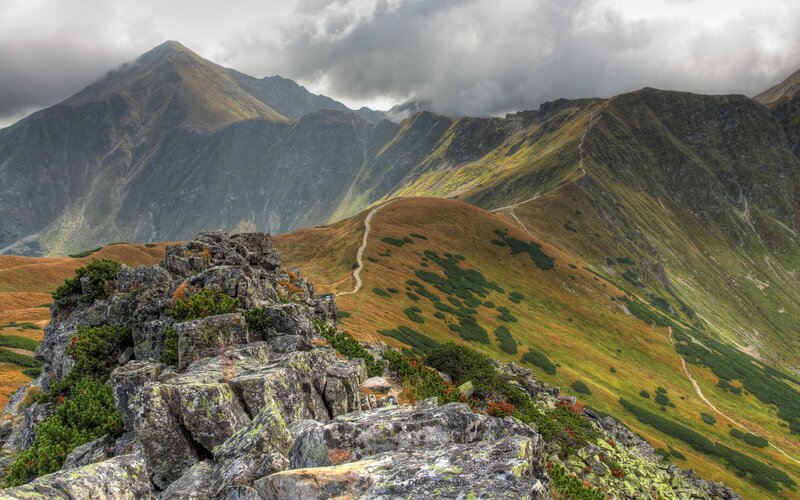 Mountain landscape with rocky foreground