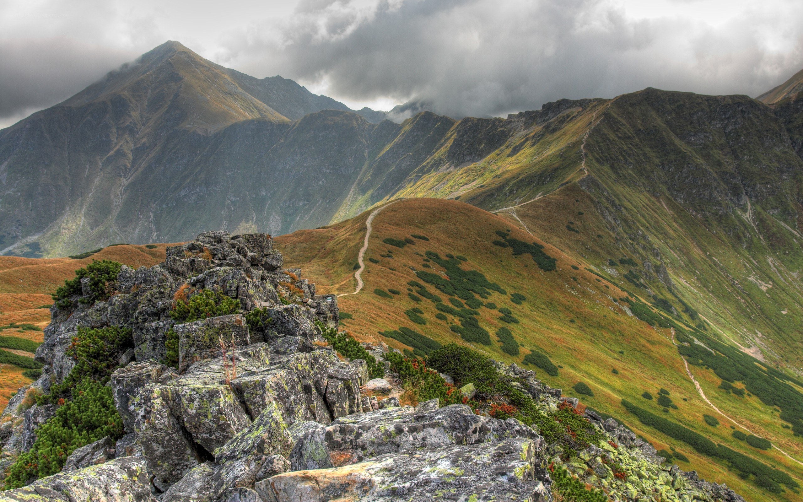 Mountain landscape with rocky foreground