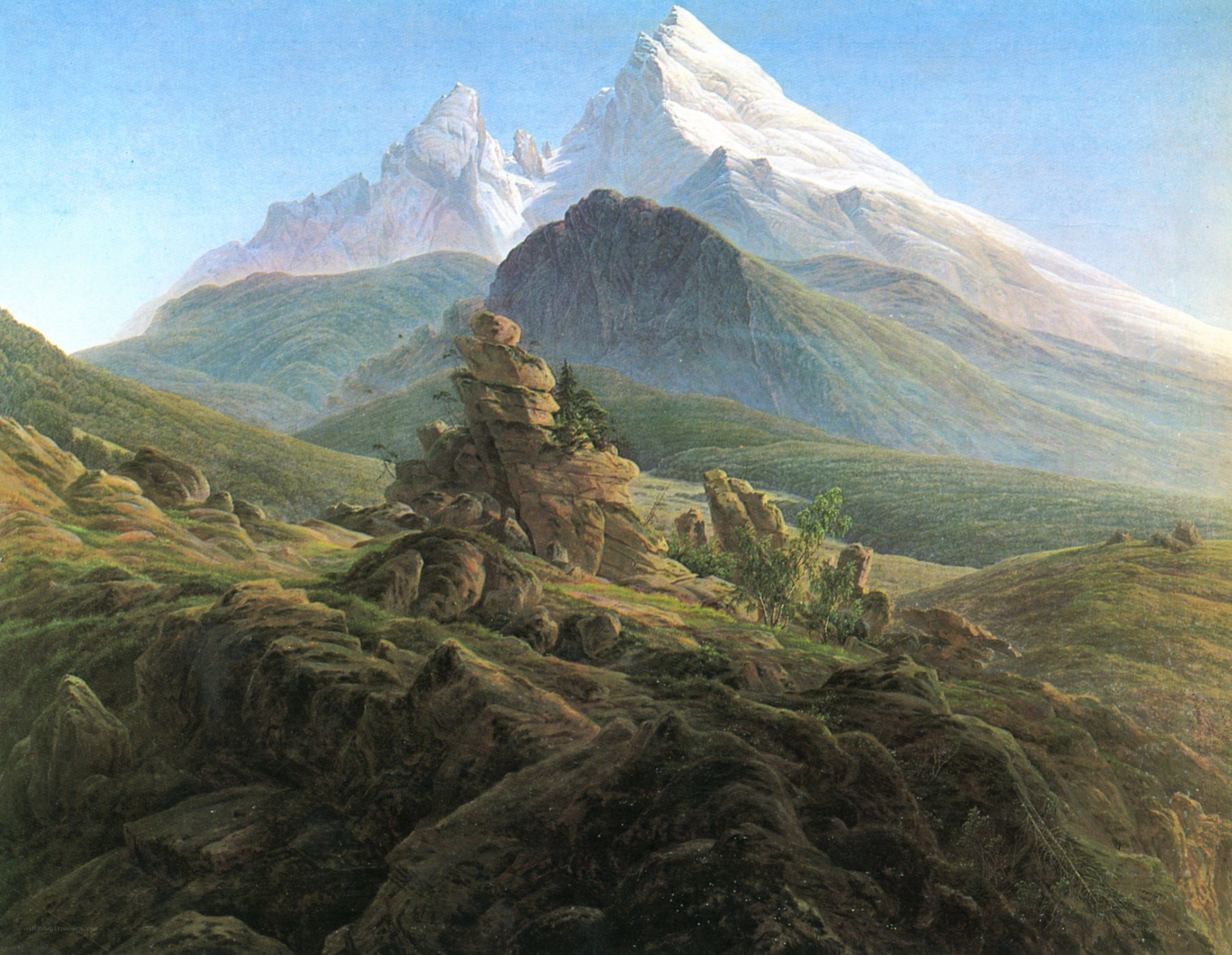 Mountain landscape with snow-capped peak