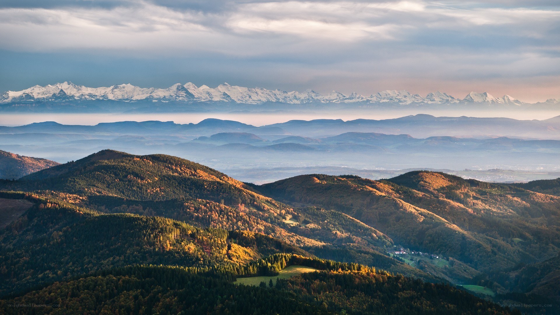 Mountain landscape with snow-capped peaks