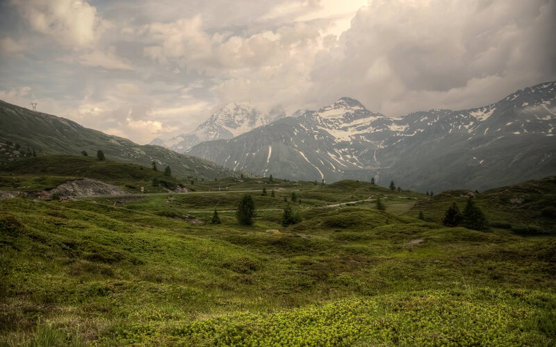 Mountain landscape with snow-capped peaks