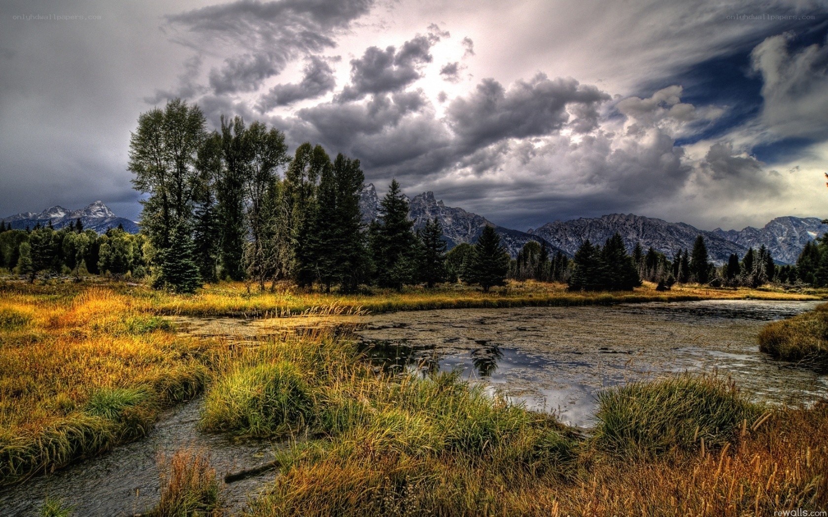 Mountain landscape with stormy sky