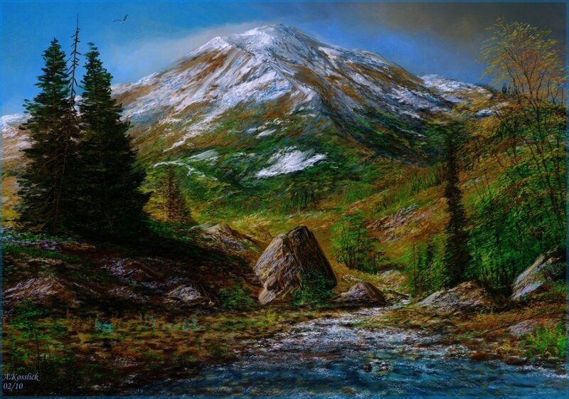 Mountain Landscape with Stream — Blue