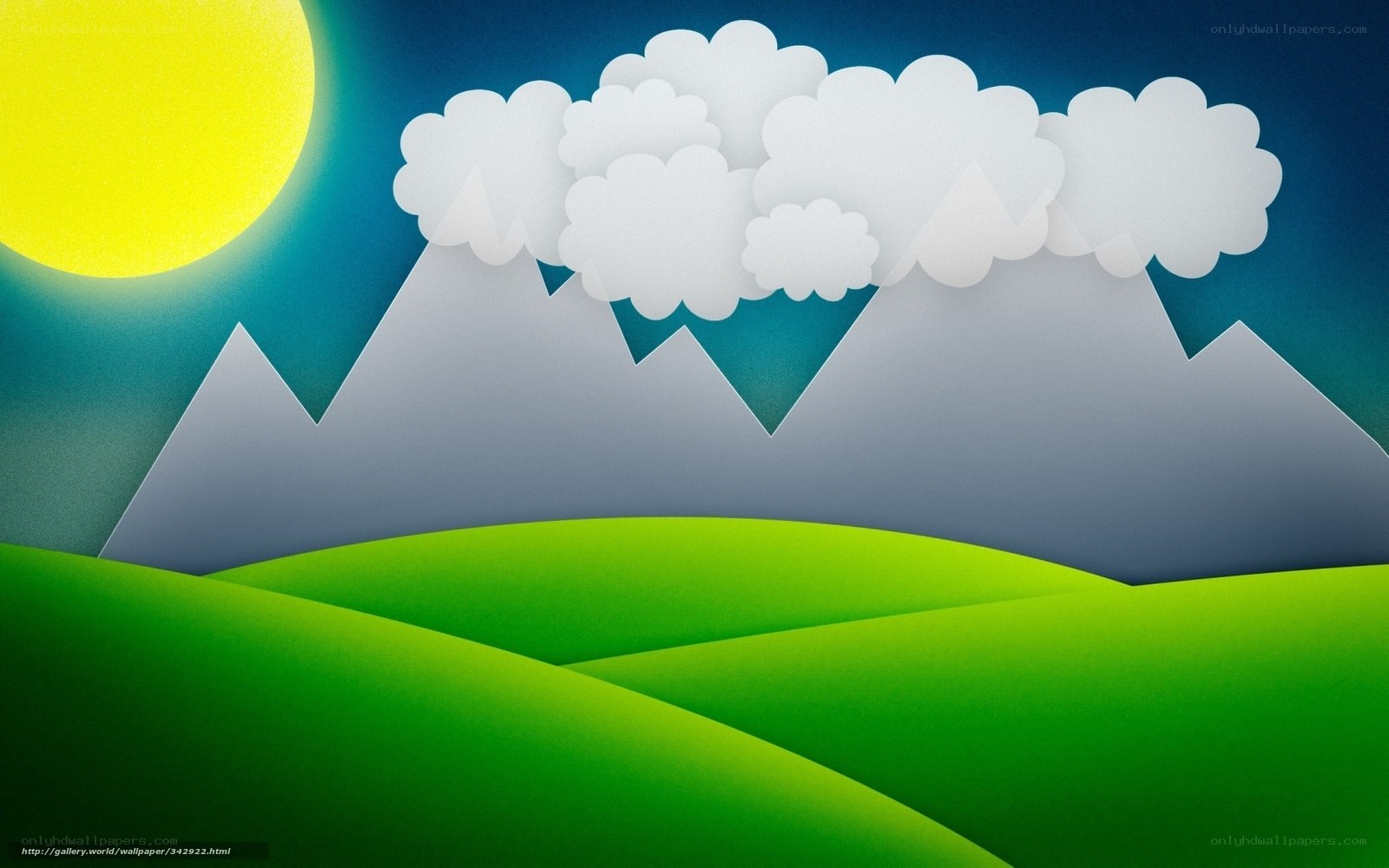 Mountain landscape with sun and clouds