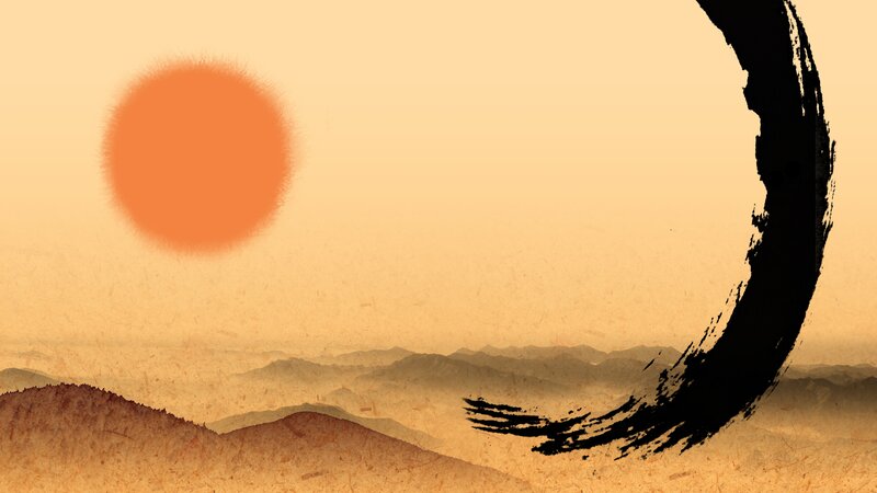 Mountain Landscape with Sun — Orange