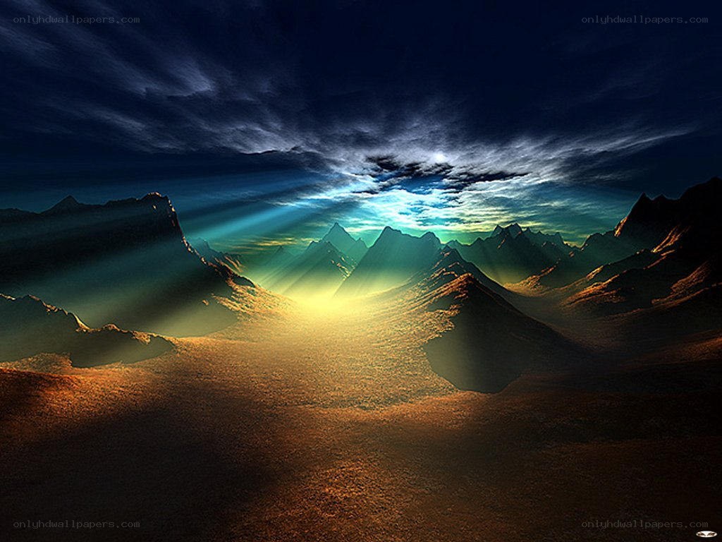 mountain landscape with sunbeams