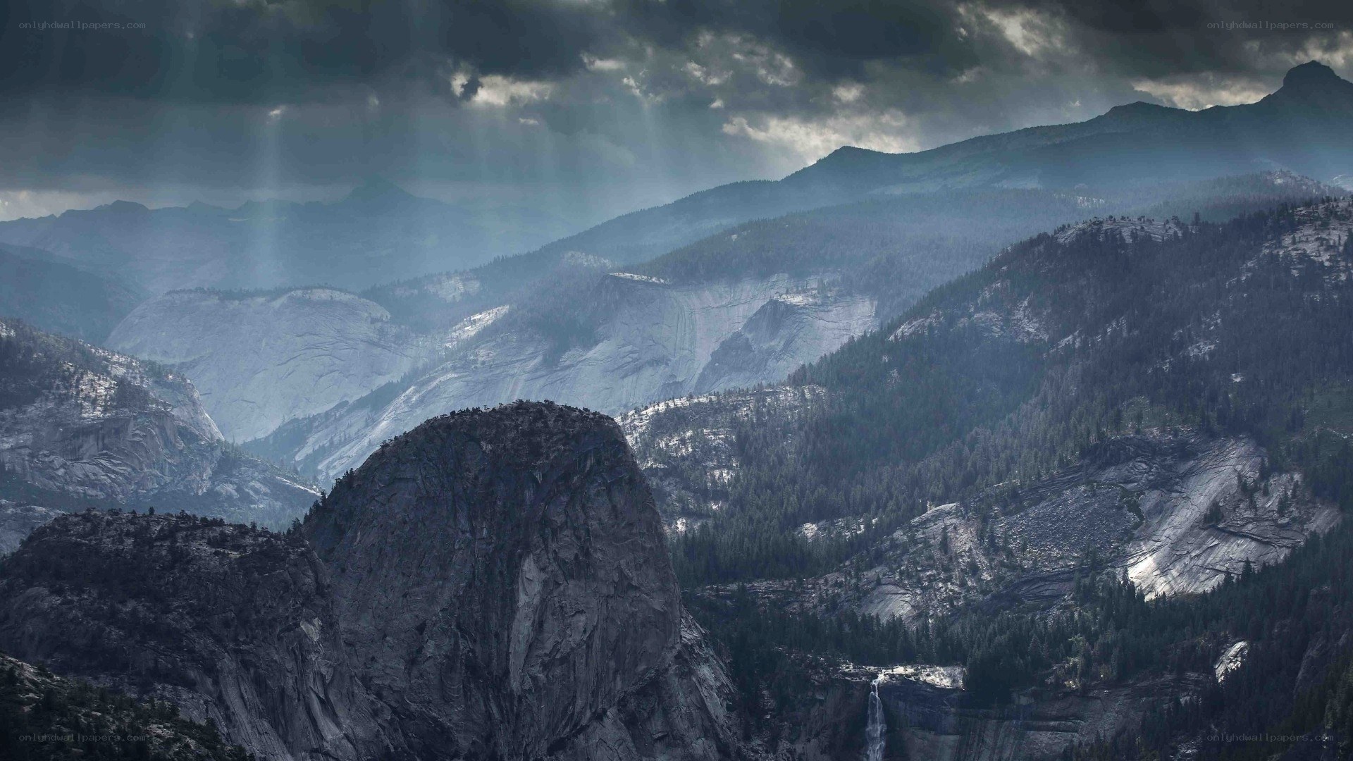 Mountain landscape with sunbeams