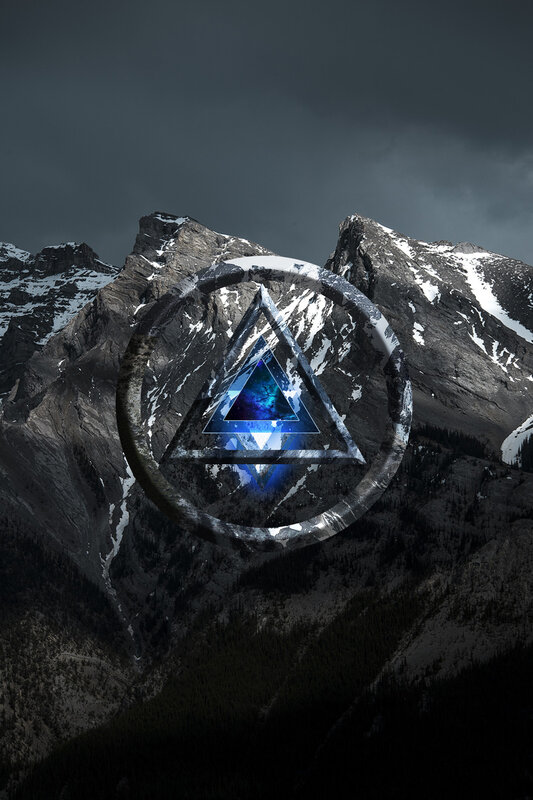 Mountain Landscape with Symbol — Gray