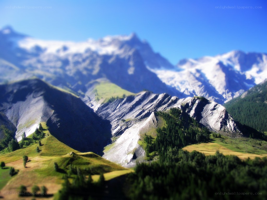 mountain landscape with tilt-shift effect