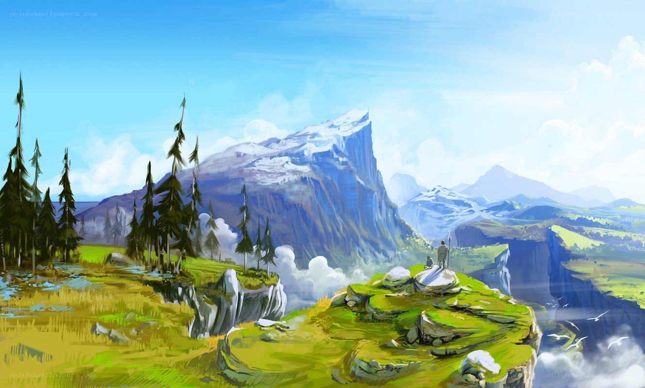 mountain landscape with traveler