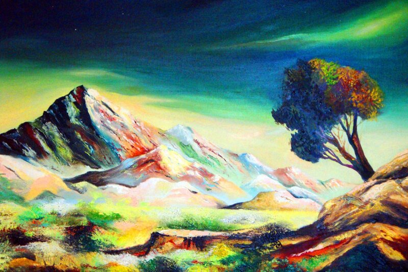 Mountain Landscape with Tree — Green