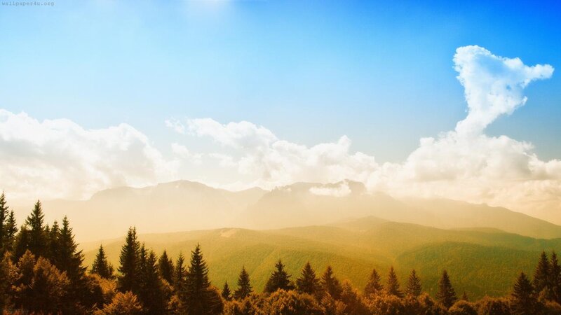 Mountain Landscape with Trees — Blue, Serene, Morning