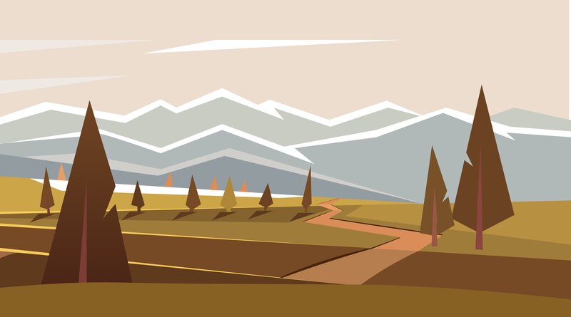 Mountain Landscape with Trees — Brown, Serene, Autumn