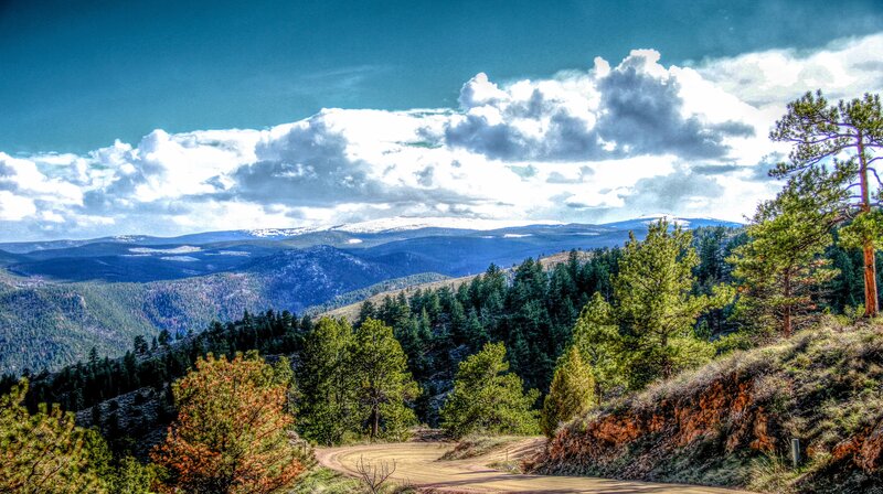 Mountain Landscape with Trees — Green, Dramatic