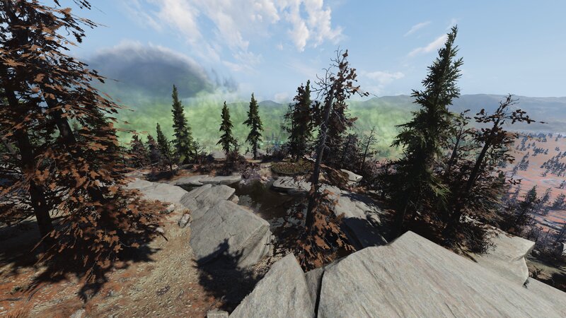 Mountain Landscape with Trees — Green, Serene, Afternoon, 3d Render, Rocks