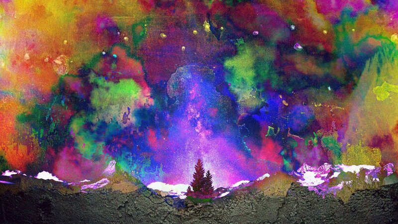 Mountain Landscape with Trees — Purple, Dreamy