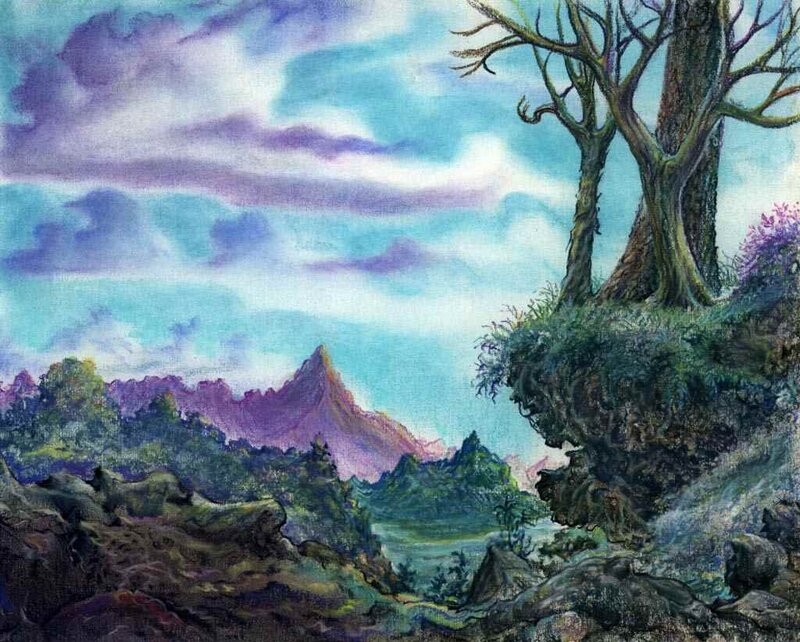 Mountain Landscape with Trees — Purple
