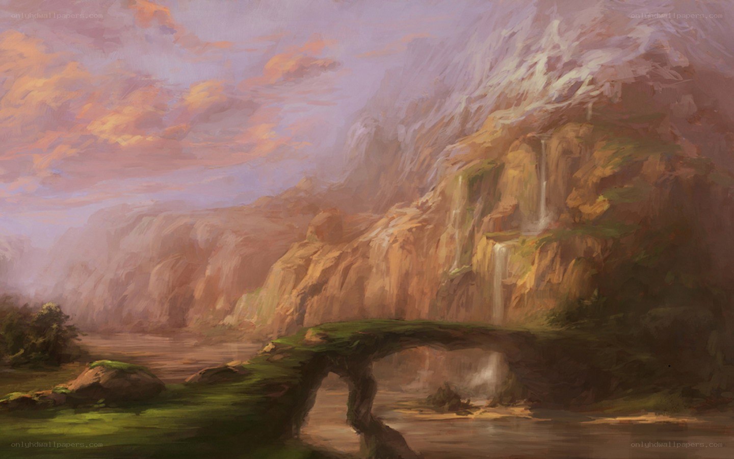 Mountain landscape with waterfall