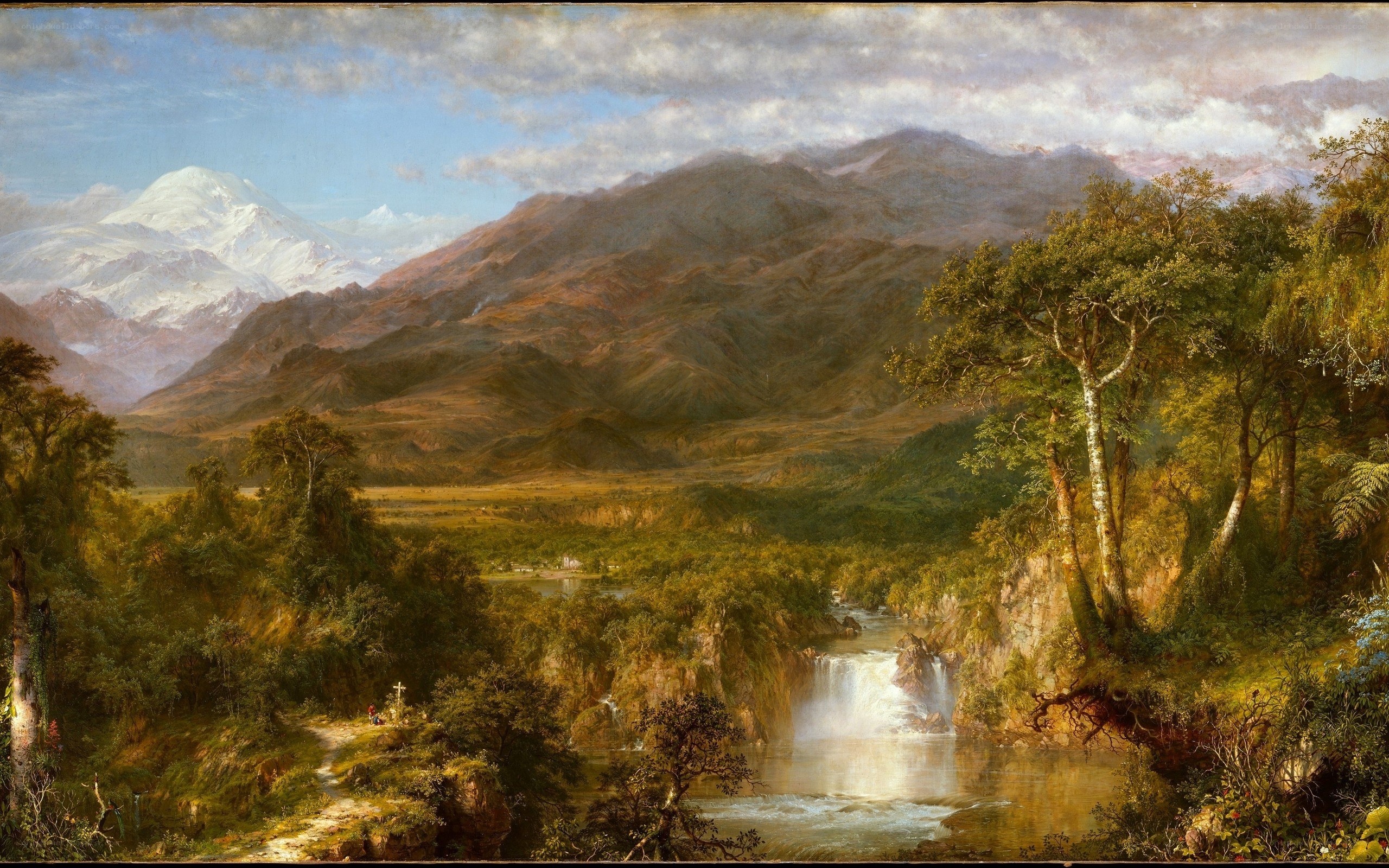 Mountain landscape with waterfall