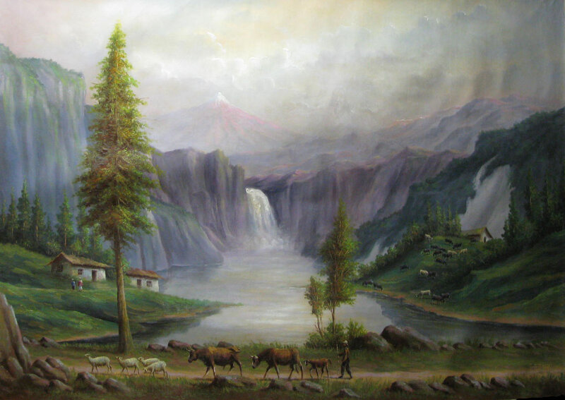 Mountain landscape with waterfall