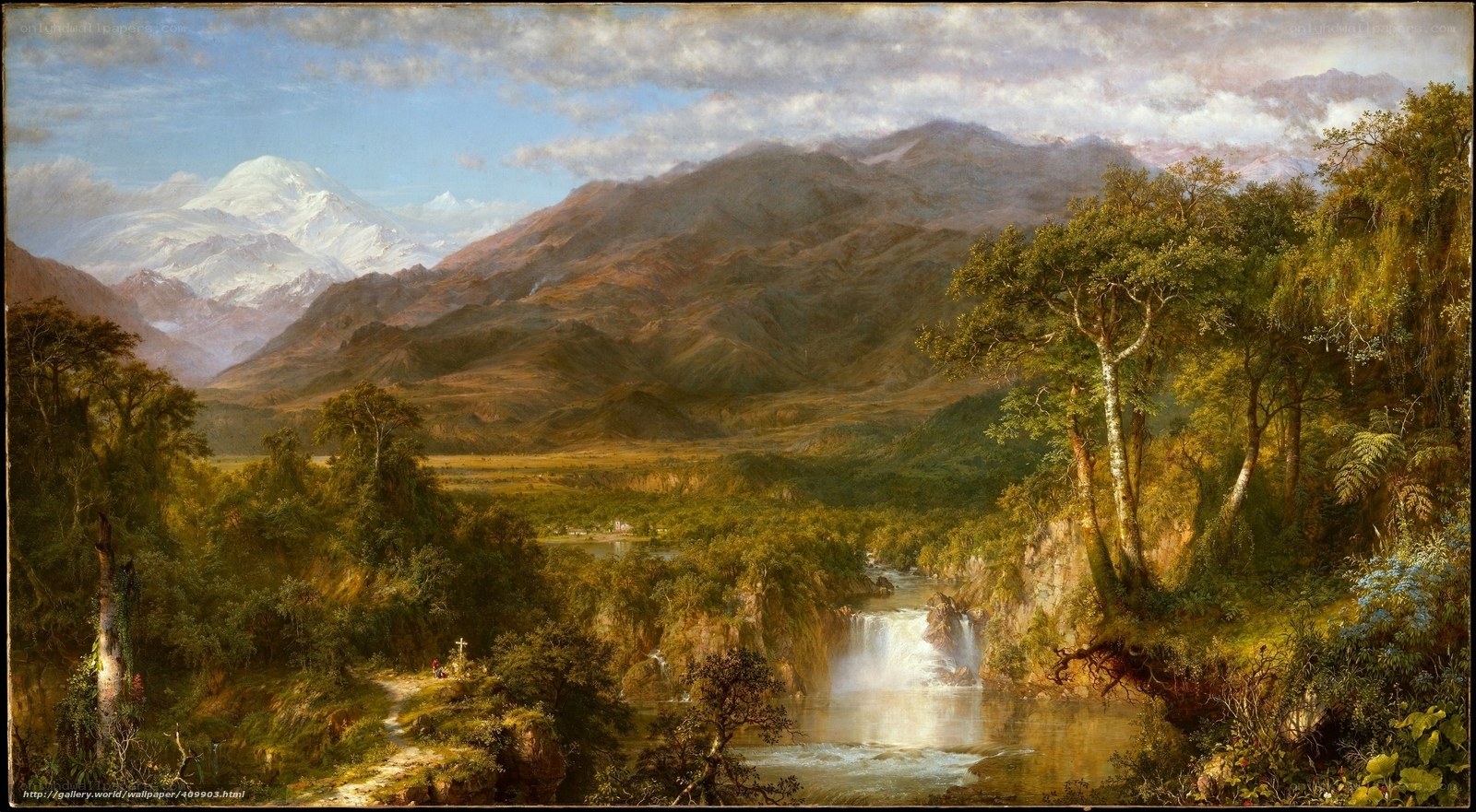 Mountain landscape with waterfall