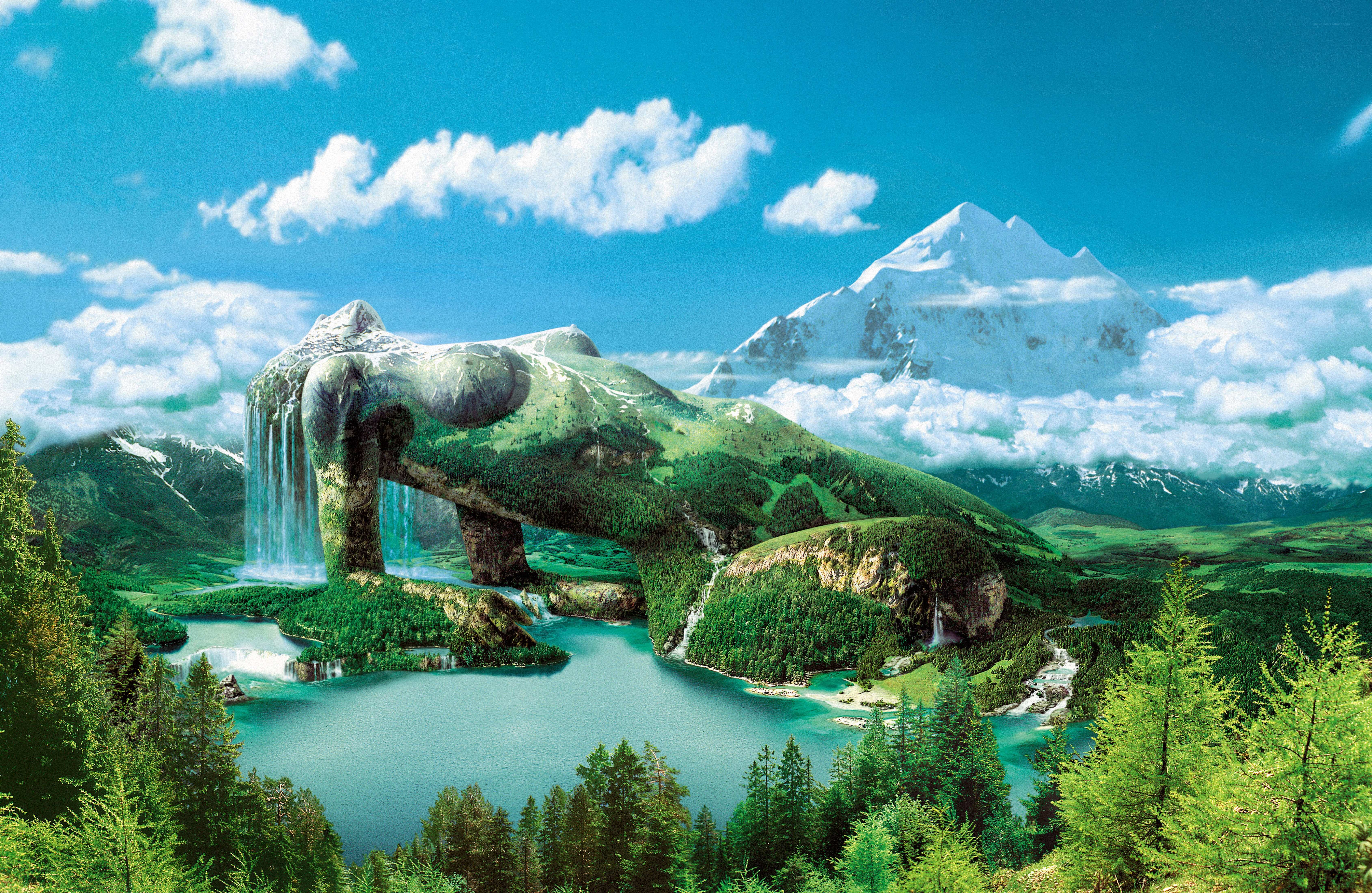 Mountain landscape with waterfall