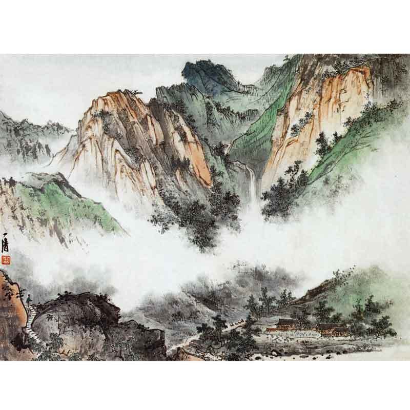 Mountain landscape with waterfall