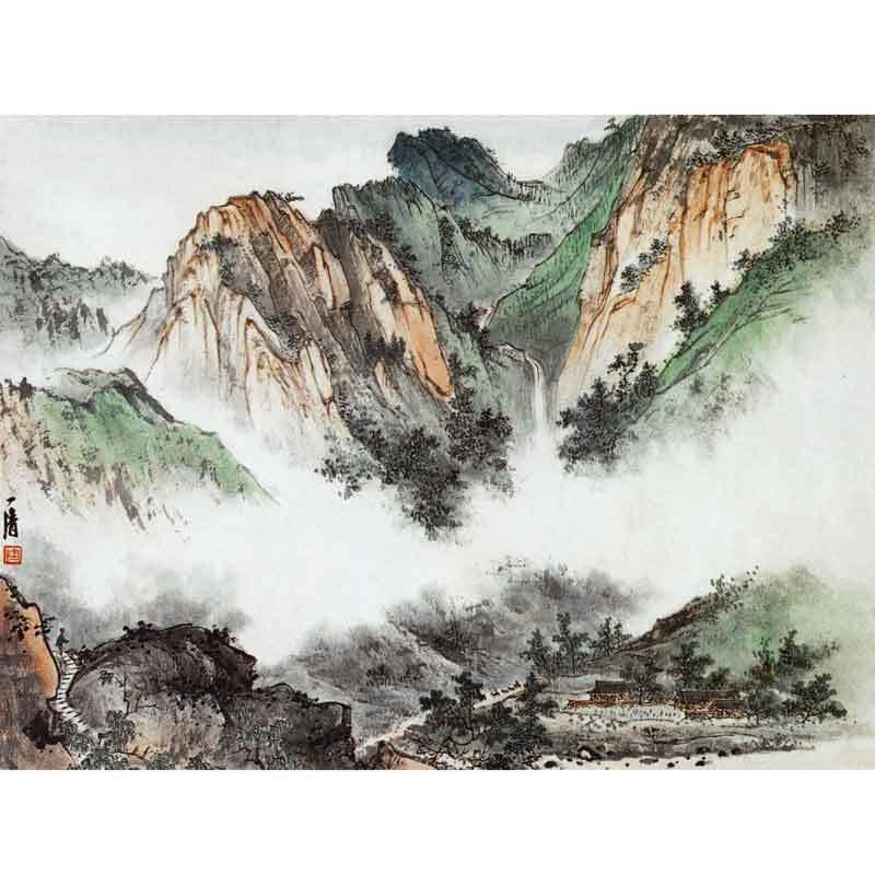 Mountain landscape with waterfall