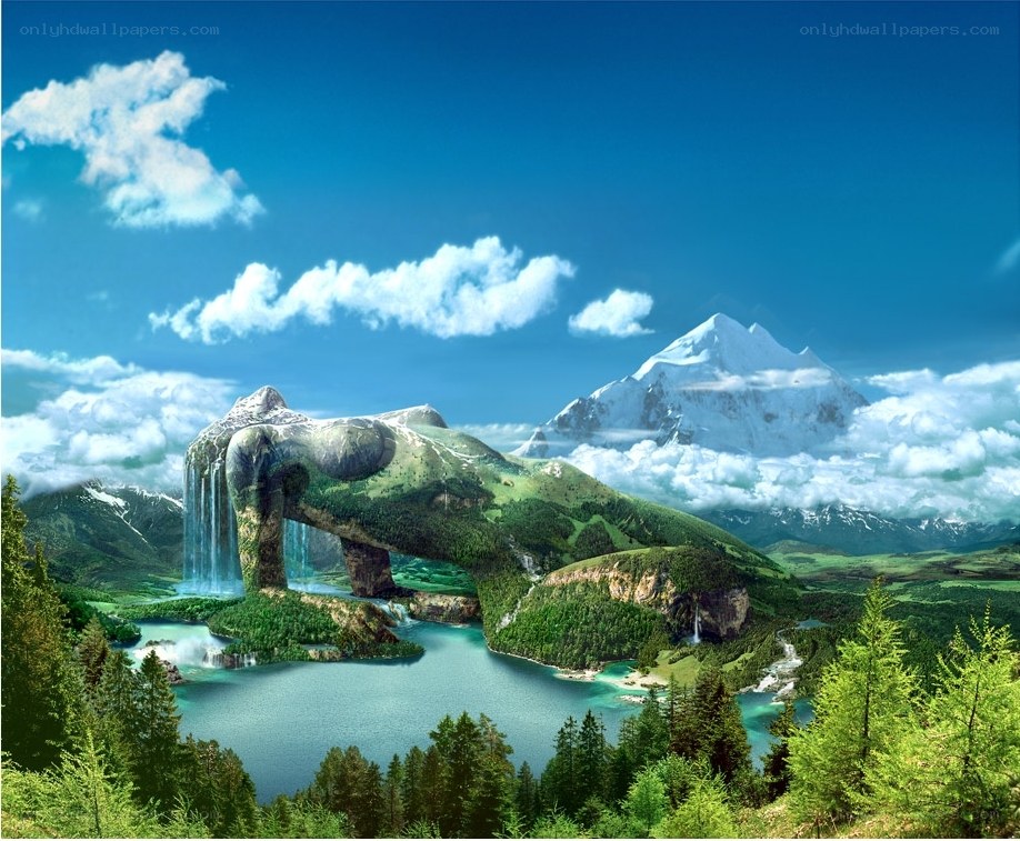 Mountain landscape with waterfall