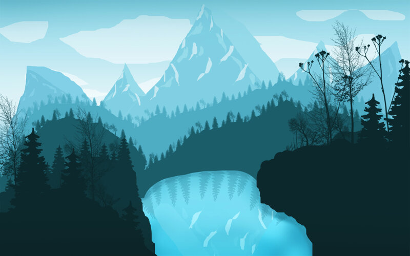 Mountain Landscape with Waterfall — Blue