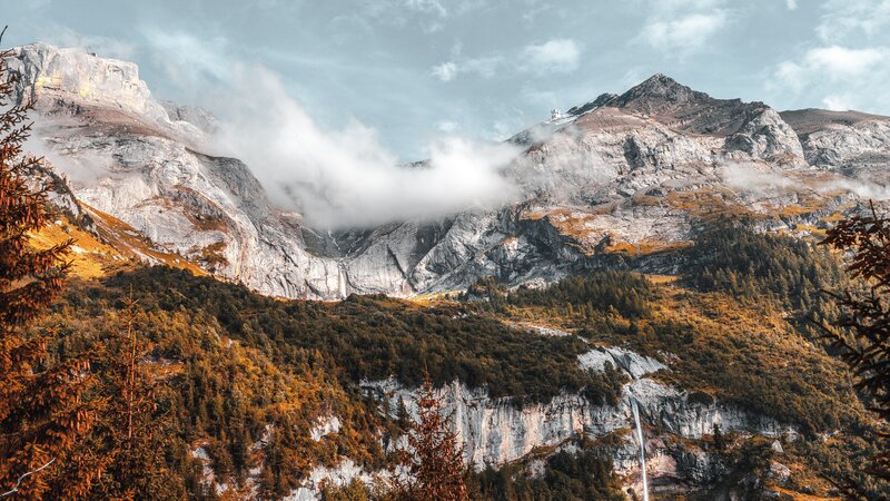 Mountain Landscape with Waterfall — Gray