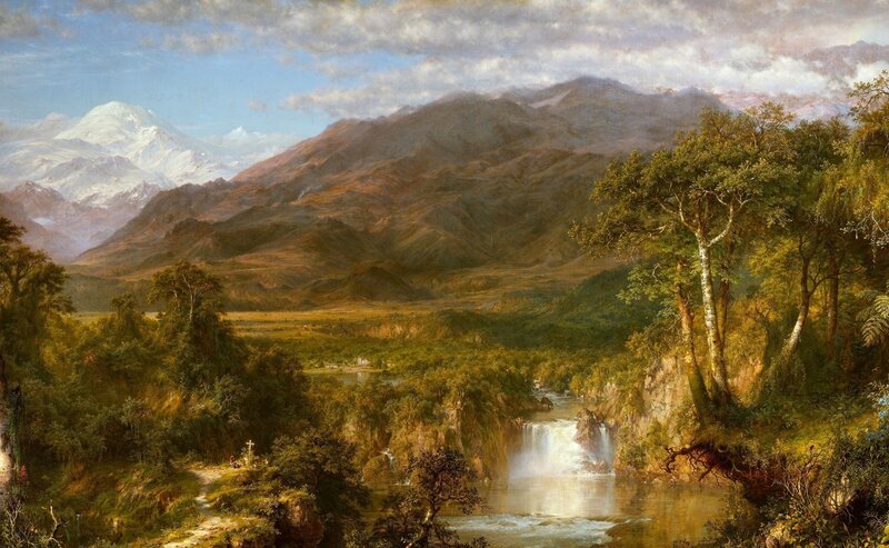 Mountain landscape with waterfall