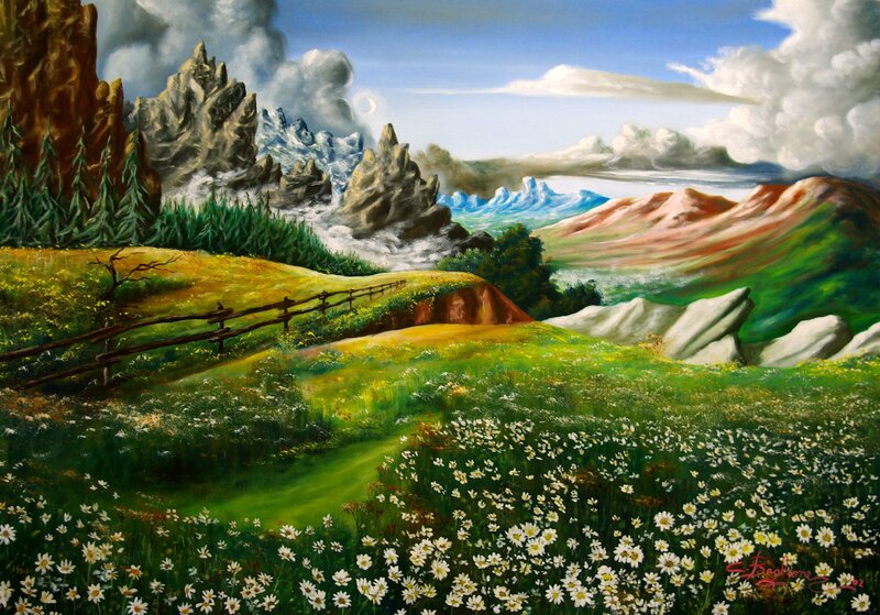 Mountain landscape with wildflowers