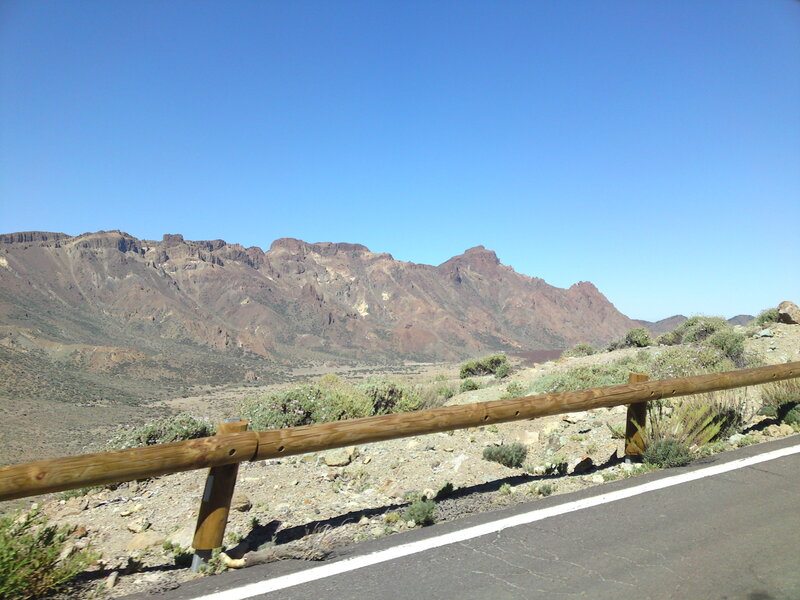 mountain landscape with wooden railing