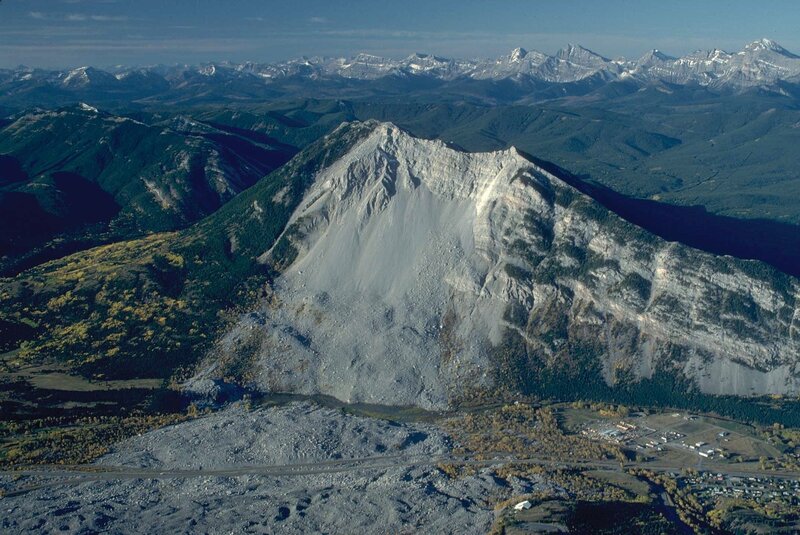 Mountain landslide in the Canadian Rockies