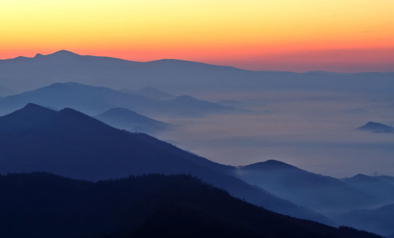 Mountain layers at sunrise